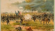 Battle of Antietam: The white German Baptist Church is visible in the background in this 1887 painting called "Battle of Antietam" by Thure de Thulstrup