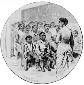 A Freedmen's school. Southern Baptists, largely refusing to assist in the education of freedmen, took offense at American (Northern) Baptists sending missionaries to the South to educate their former slaves.