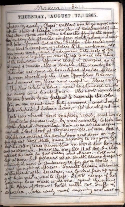 Clara Barton Diary, Andersonville Dedication, August 17, 1865
